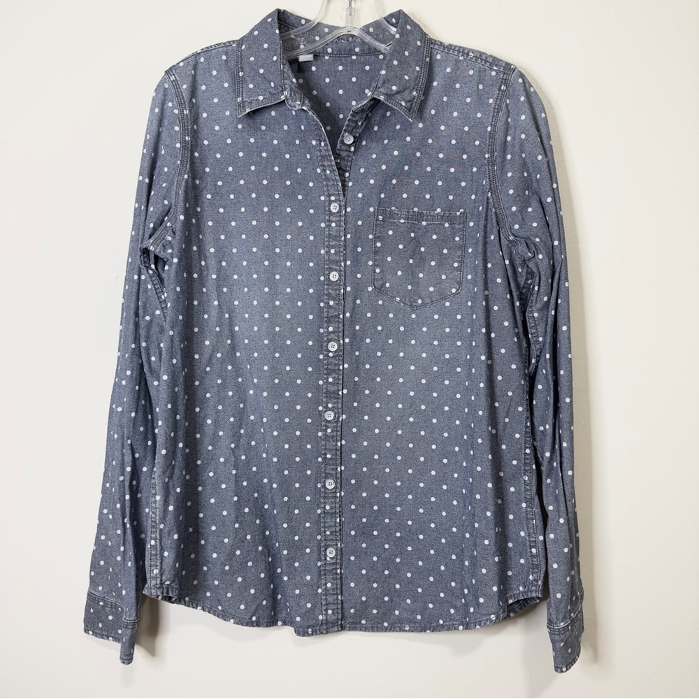 Polka Dots Chambray Button Down Shirt in SZ L